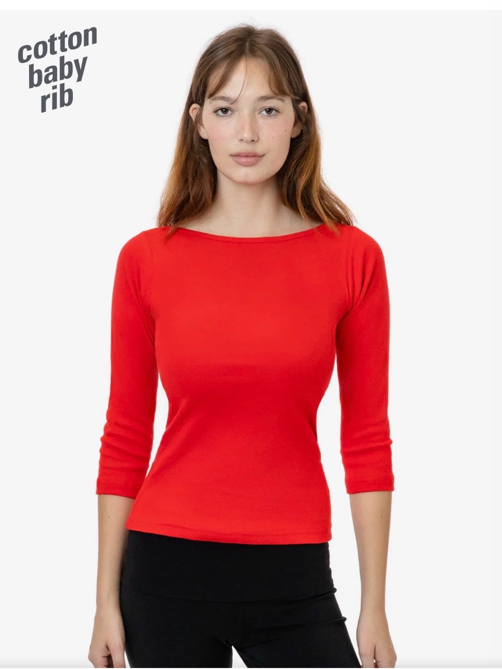 LA Apparel Baby Rib 3/4 Sleeve Boatneck Top
